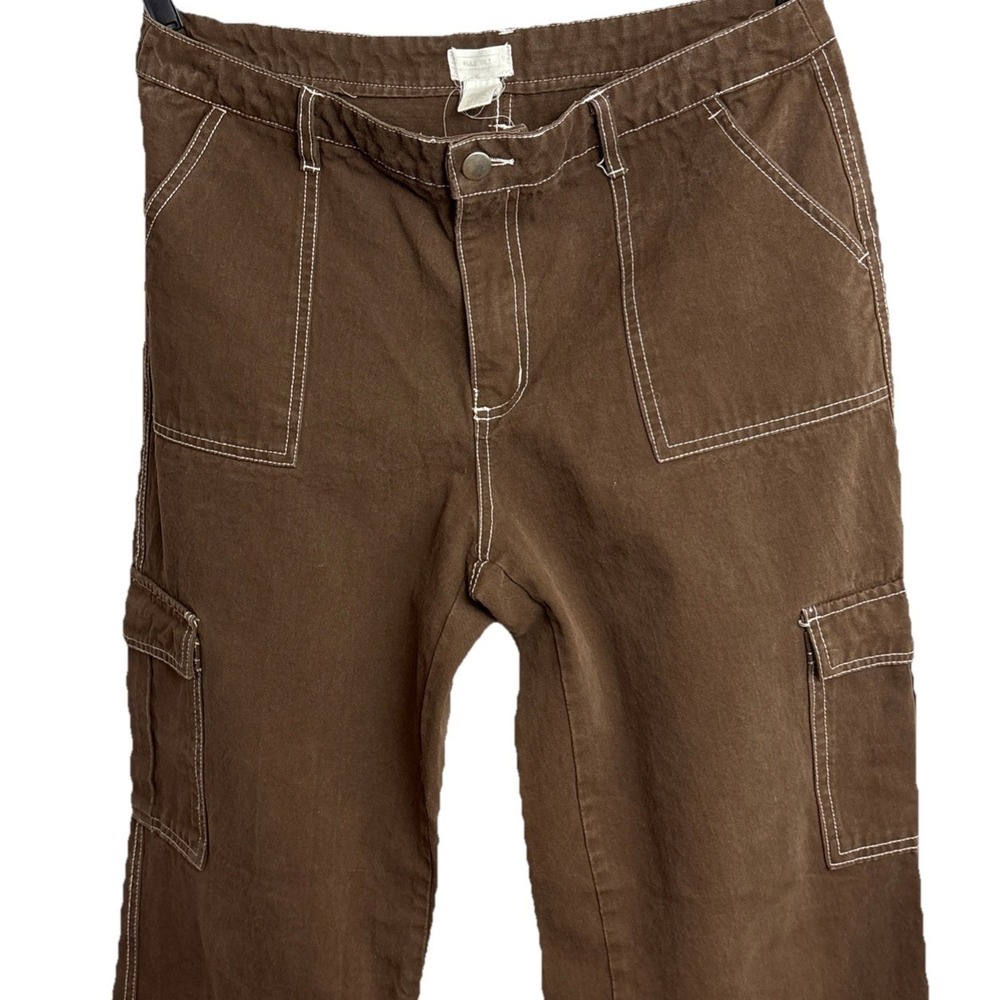 VTG Y2K Full Tilt Brown Cargo Pants SzXL Contrast Stitching Wide Leg‎ Utility - Picture 2 of 10